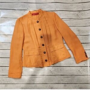 NWOT AK Anne Klein Tangerine Mandarin Collar Linen Blazer Size 14 Dog Show Ready